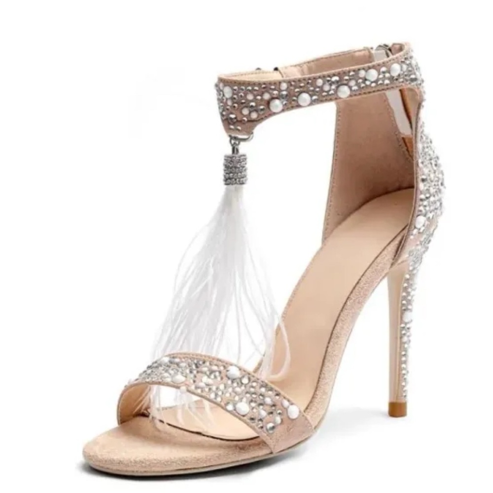 Elegant Embellished Tan Heels